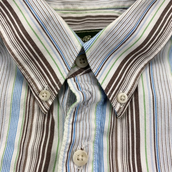 Eddie Bauer Shirt Men XXL White Brown Green Blue Striped Button Down Outdoors - Picture 4 of 13